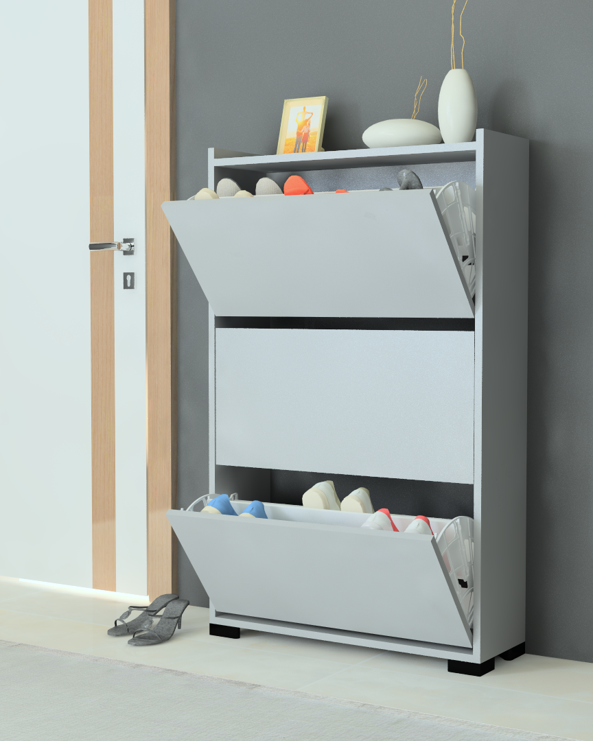 Eylül 3 Kapaklı 6 Gözlü Ayakkabılık (Gri-Gri)