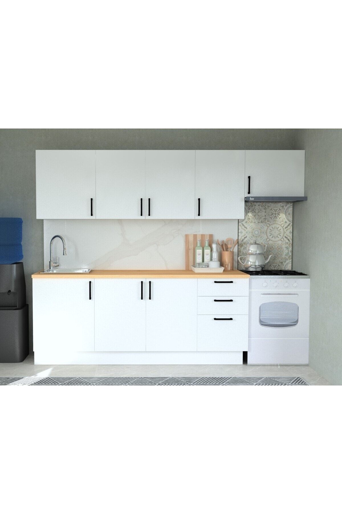 Mobilique Aspiratör Modüllü Hazır Mutfak 270 Cm Beyaz