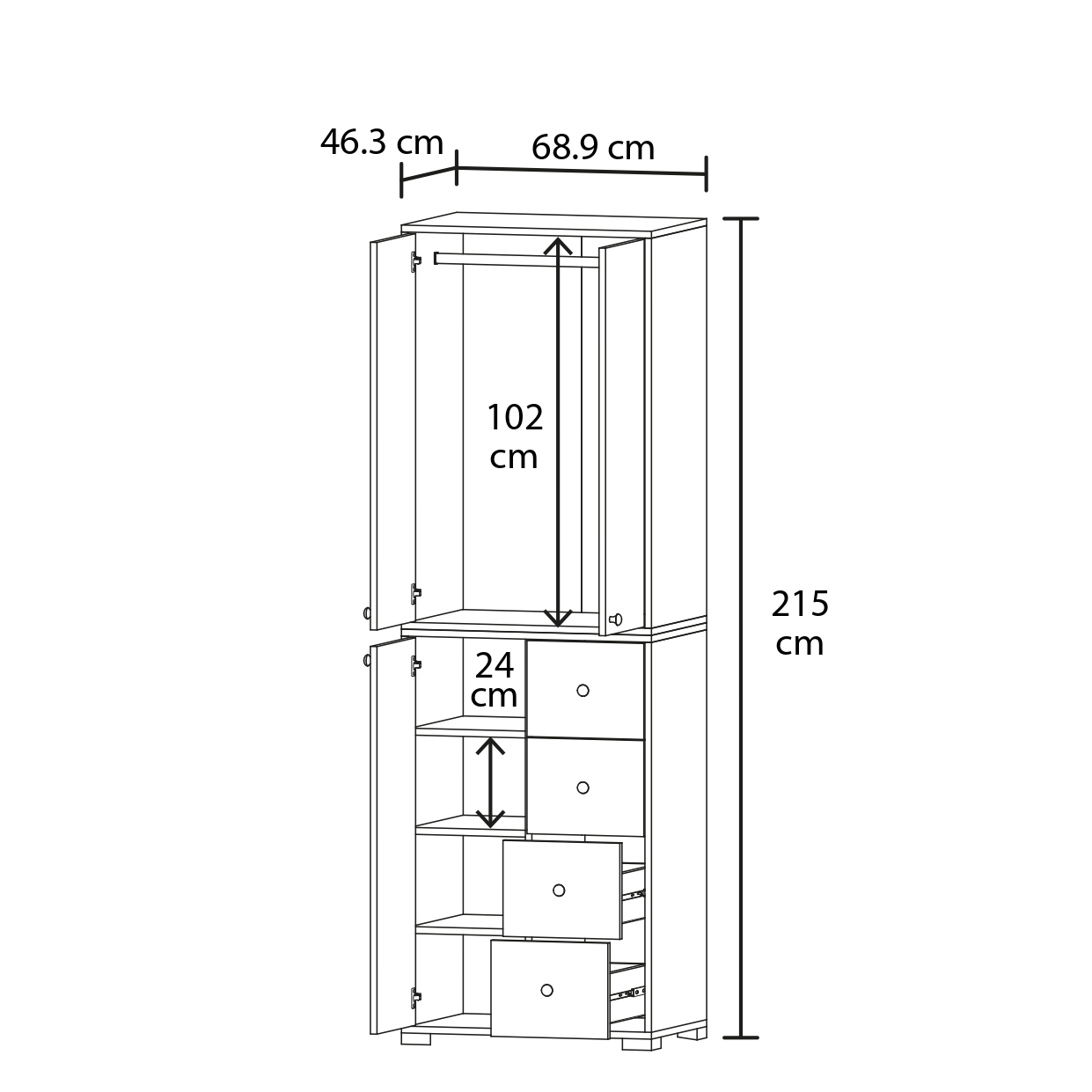 Bükreş No.2 Askılı 4 Çekmeceli 3 Raflı Gardırop Çam-Beyaz - Görsel 3