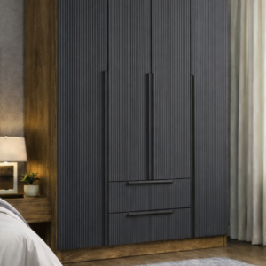 Nova No.3 Dört Kapaklı İki Çekmeceli 10Raflı Gardırop Çam-Antrasit