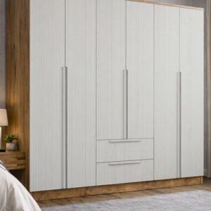 Nova No.5 Altı Kapaklı İki Çekmeceli 5Raflı Gardırop Çam-Vizon