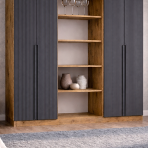 Nova No.6 Dört Kapaklı 6Raflı Gardırop Çam-Antrasit