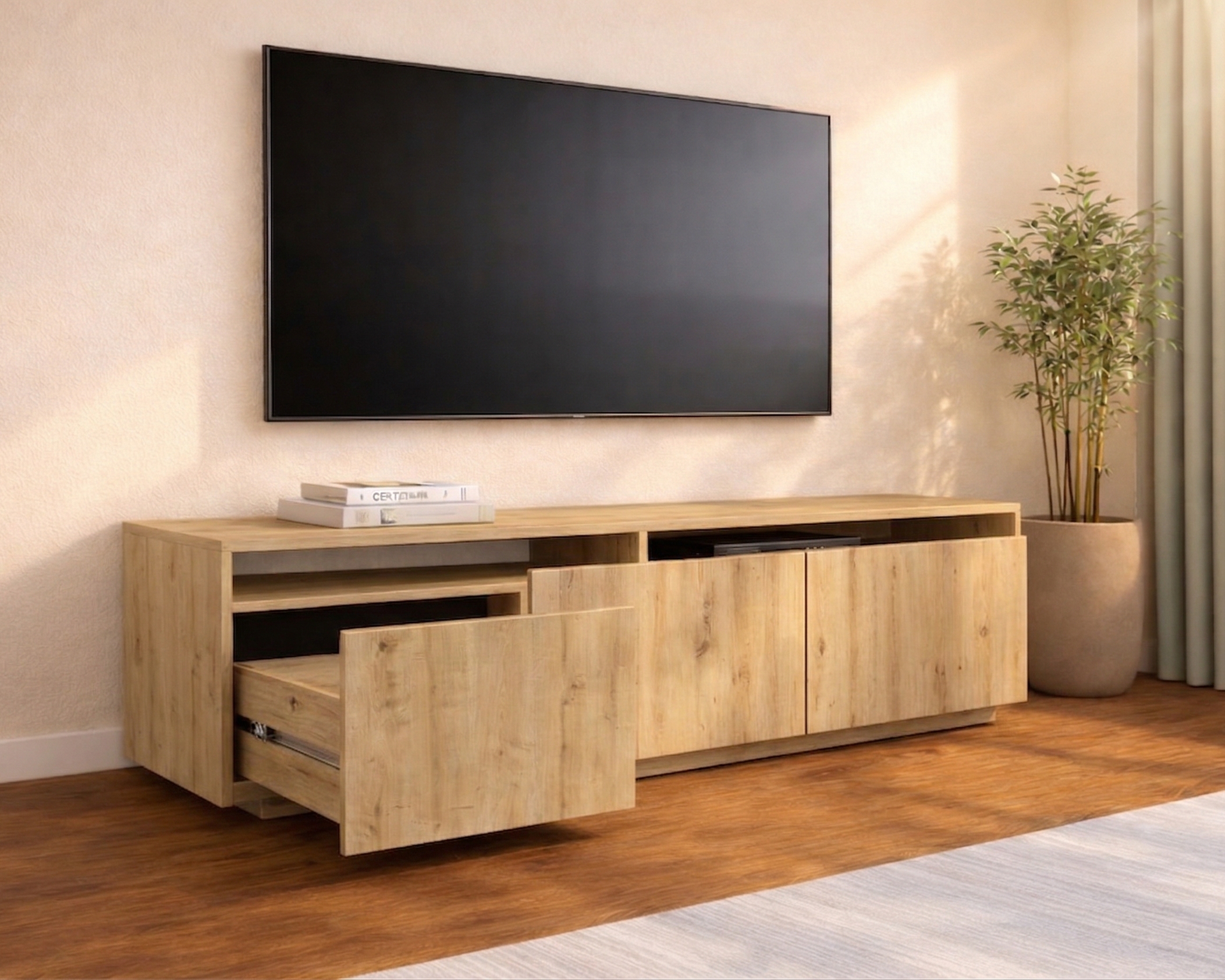 Hilal Modern Ahşap Desenli Tv Ünitesi Safirmeşe - Görsel 2