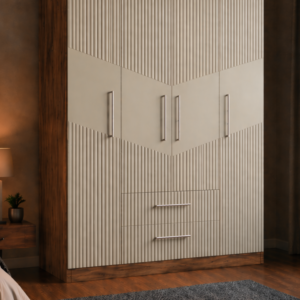 Karbon No.3 Dört Kapaklı İki Çekmeceli 10Raflı Gardırop Çam-Vizon