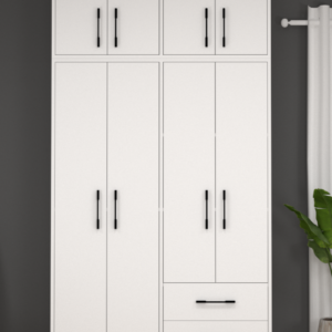 Ediz Sekiz Kapaklı İki Çekmeceli Beyaz Gardırop XL