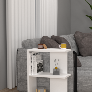 Pratik E-Form Raflı Kumandalık Dergilik Koltuk Yanı Sehpa