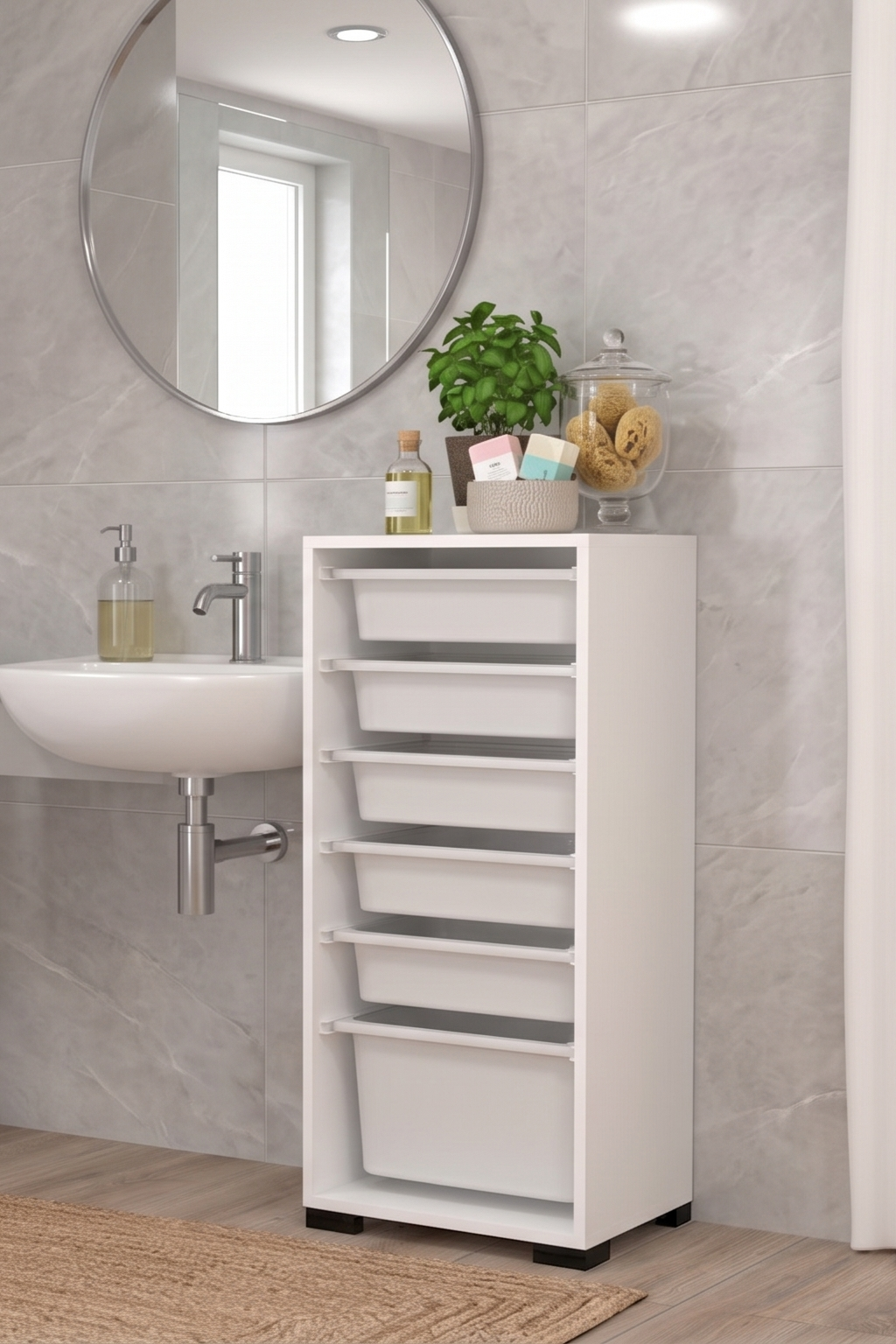 Rüya No.2 Modern Kullanışlı Beyaz Geniş Çok Amaçlı Sepetli Dolap