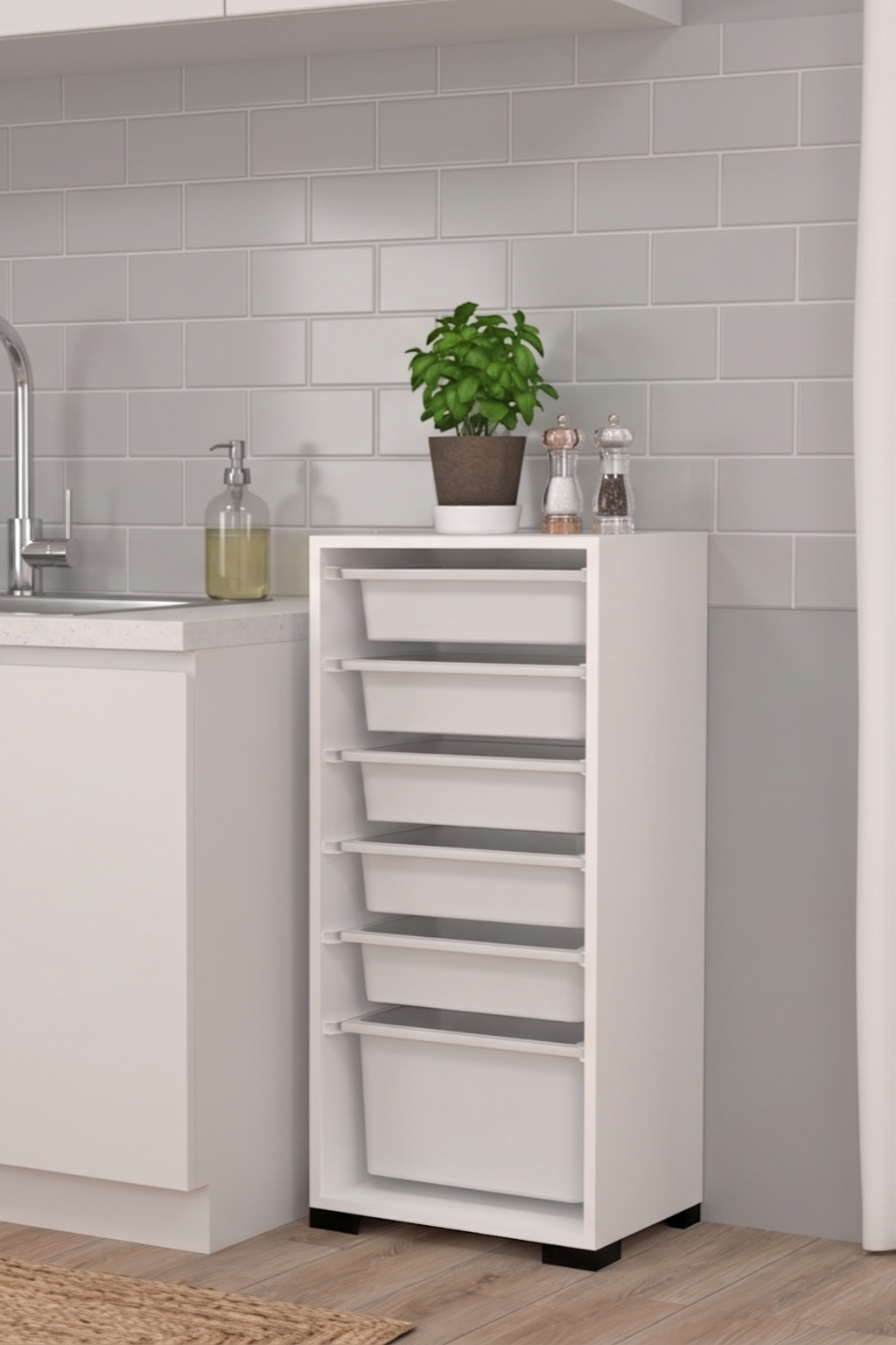 Rüya No.2 Modern Kullanışlı Beyaz Geniş Çok Amaçlı Sepetli Dolap - Görsel 2