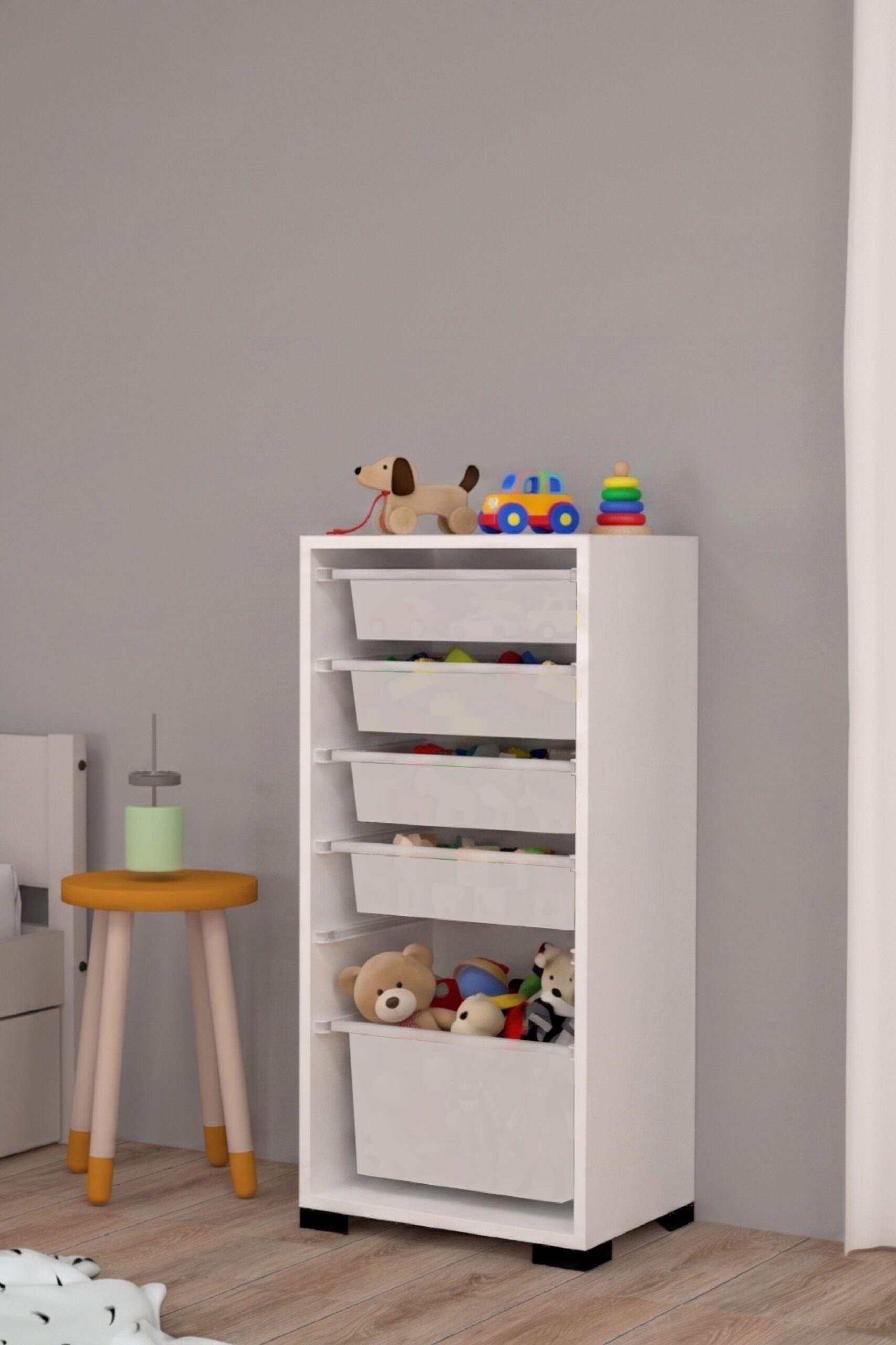 Rüya No.2 Modern Kullanışlı Beyaz Geniş Çok Amaçlı Sepetli Dolap - Görsel 4