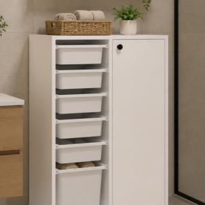 Rüya No.3 Modern Kullanışlı Beyaz Dar Kapaklı Çok Amaçlı Sepetli Dolap