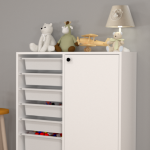 Rüya No.4 Modern Kullanışlı Beyaz Geniş Kapaklı Sepetli Oyuncak Dolabı