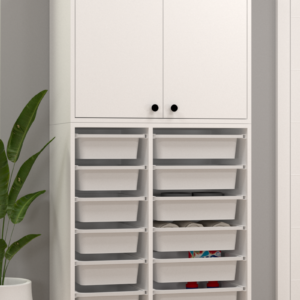 Rüya No.5 Modern Kullanışlı Beyaz Çift Katlı Kapaklı Çok Amaçlı Sepetli Dolap