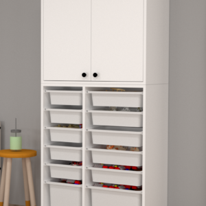 Rüya No.5 Modern Kullanışlı Beyaz Çift Katlı Kapaklı Sepetli Oyuncak Dolabı