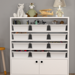 Rüya No.6 On İki Sepetli Modern Kullanışlı Oyuncak Dolabı Beyaz-Beyaz