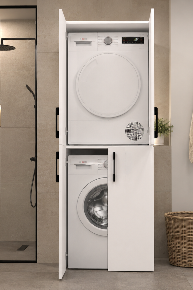 Atik No.2 Dört Kapaklı Çamaşır ve Kurutma Makinesi Dolabı Çok Amaçlı Banyo Düzenleyici