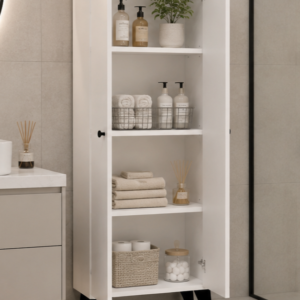 Meltem No.1 Çok Amaçlı Banyo Dolabı Ayarlanabilir Raflı Kapaklı Havlu ve Temizlik Dolabı