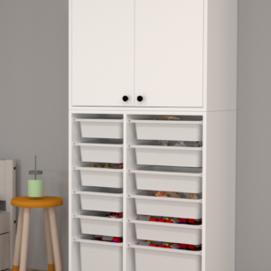Rüya No.5 Modern Kullanışlı Beyaz Çift Katlı Kapaklı Sepetli Oyuncak Dolabı