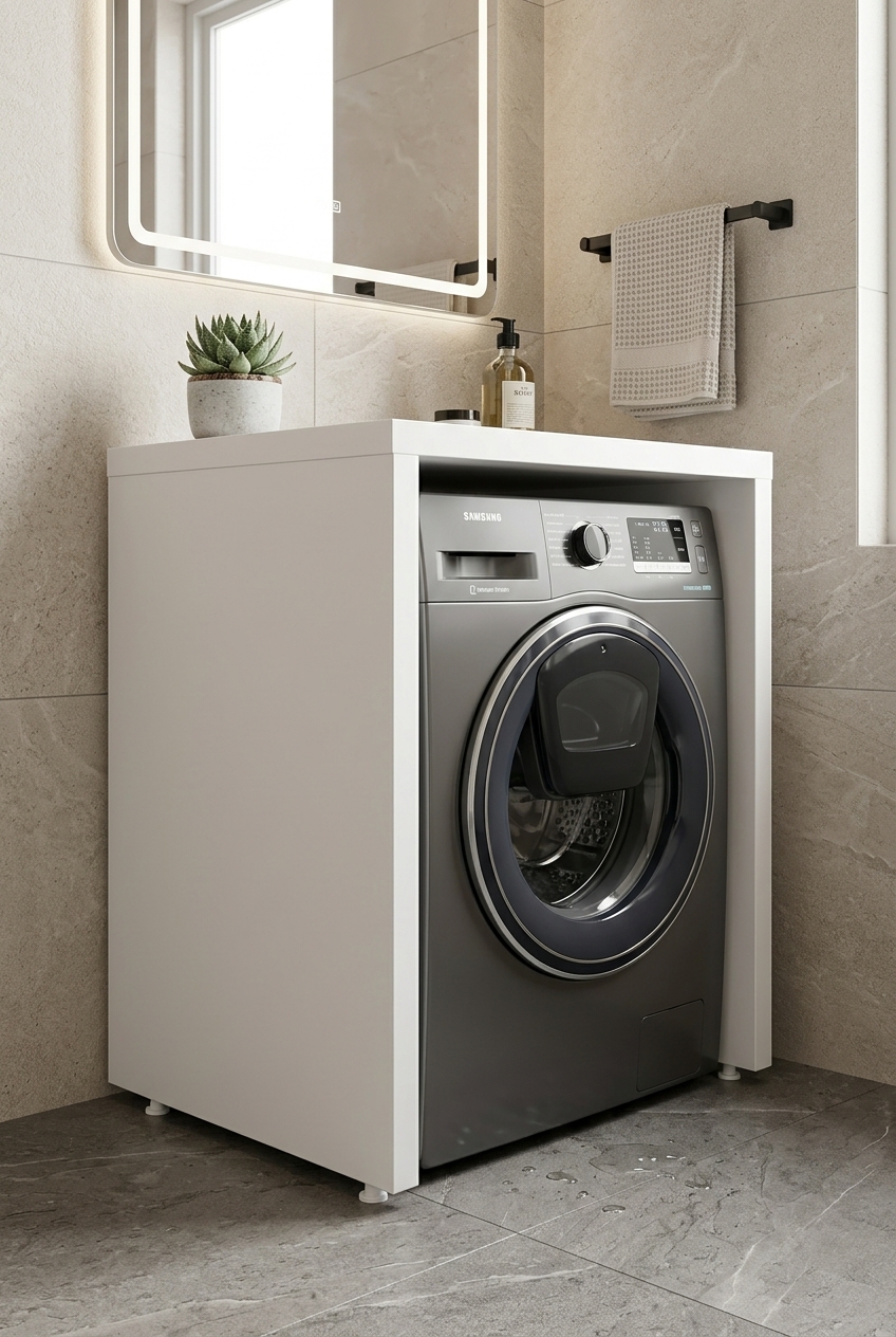 MAYA Çamaşır Makinesi Dolabı 36 mm Kalınlaştırmalı MDF Çok Amaçlı Banyo Dolabı