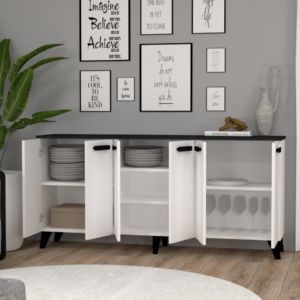 Monako 6 Kapaklı TV Ünitesi – Siyah Mermer Desenli