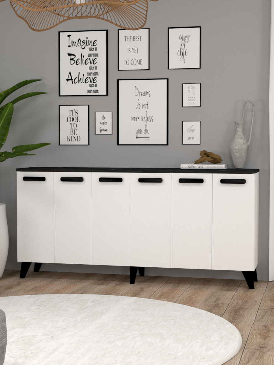Monako 6 Kapaklı TV Ünitesi – Siyah Mermer Desenli - Görsel 2